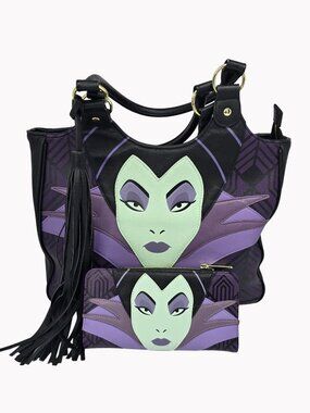 Loungefly Disney MALEFICENT 13x20 Villain Satchel Purse and matching wallet
